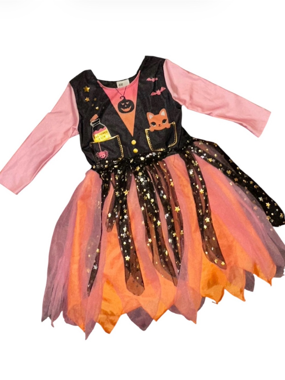 H&M Pink, Orange and Black Witch Cat Halloween Dress for Kids
